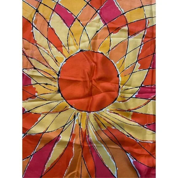 Vintage Vera Neumann Hand Rolled Silk Scarf orange Sun Sunflower Pattern - Picture 2 of 4